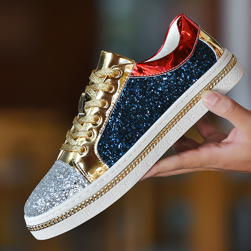 Women's Glitter Tennis Sneakers Neon Dressy Sparkly Sneakers Rhinestone  Bling Wedding Bridal Shoes Shiny Sequin Shoes 